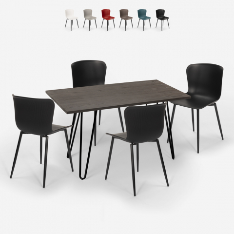 Conjunto 4 cadeiras mesa retangular Tolix estilo industrial 120x60cm Wire