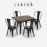 Conjunto 4 Cadeiras e Mesa de jantar 80x80cm Madeira Metal Burton Black Saldos
