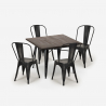 Conjunto 4 Cadeiras e Mesa de jantar 80x80cm Madeira Metal Burton Black Medidas
