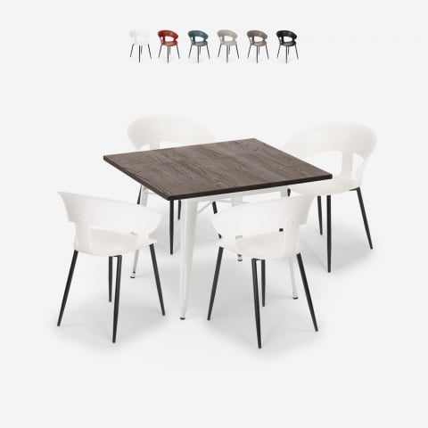 Conjunto Mesa de jantar e 4 Cadeiras, 80x80cm, Reeve White Promoção