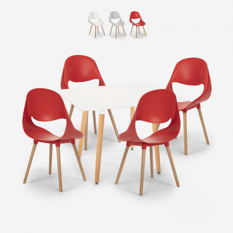 Conjunto 4 cadeiras mesa quadrada branca 80x80cm design escandinavo Dax Light
