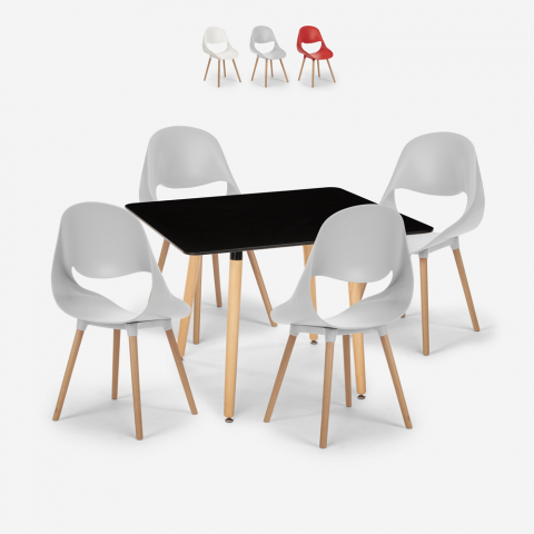 Conjunto mesa preta 80x80cm quadrado 4 cadeiras design escandinavo Dax Dark
