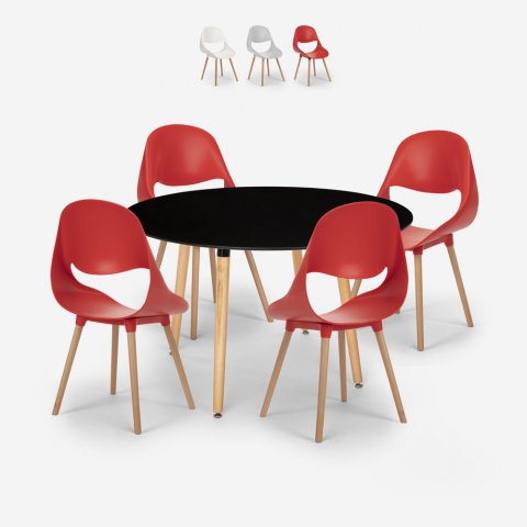 Conjunto 4 cadeiras design mesa de jantar 100cm preto redondo Midlan Dark