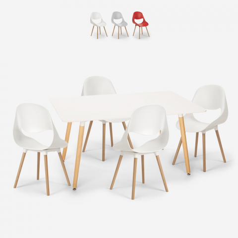Conjunto mesa retangular 80x120cm 4 cadeiras design escandinavo Flocs Light