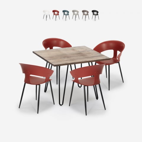 Conjunto de Mesa e 4 Cadeiras p/Restaurante, Café, Esplanada, 80x80cm, Maeve Promoção