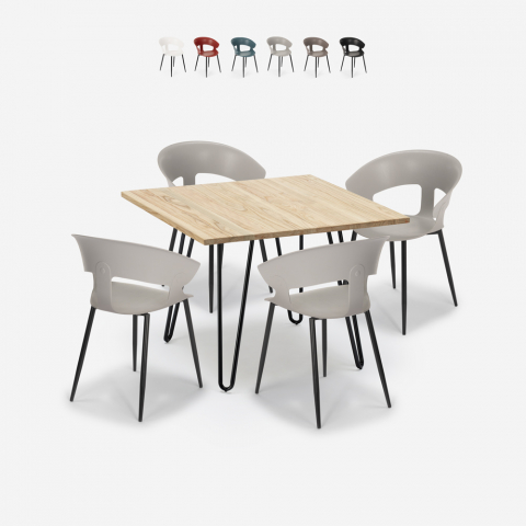 Conjunto de mesa industrial 80x80cm 4 cadeiras design moderno cozinha de restaurante Maeve Light