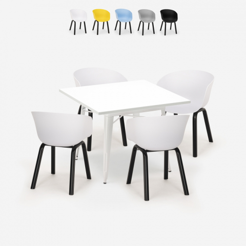 Conjunto 4 cadeiras polipropileno metal mesa 80x80cm quadrado Krust Light