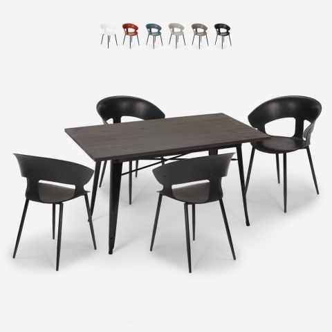 Conjunto de cozinha mesa de jantar 120x60cm tolix 4 cadeiras design moderno Tecla
