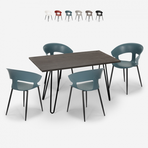 Conjunto de 4 cadeiras com design moderno e mesa de jantar industrial 120x60cm Sixty