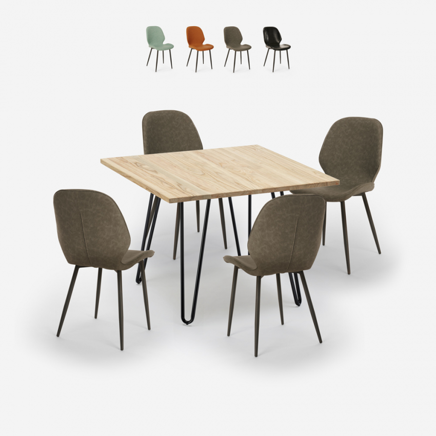 Conjunto de 4 Cadeiras Mesa em Couro Sintético Madeira Metal 80x80cm Wright Light Venda Conjunto de 4 Cadeiras Mesa em Couro Sintético Madeira Metal 80x80cm Wright Light Venda