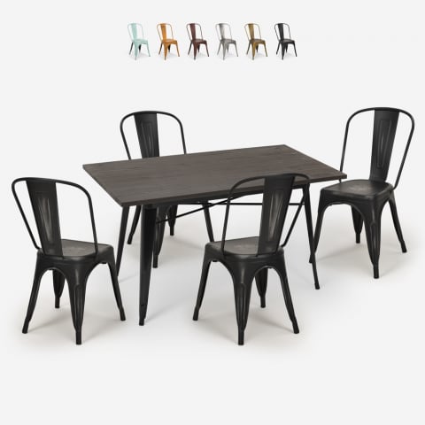 Conjunto de 4 Cadeiras Vintage c/Mesa de jantar Madeira Metal, 120x60cm, Summit Promoção