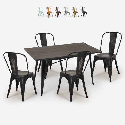 Conjunto de 4 cadeiras vintage tolix mesa de jantar madeira metal 120x60cm Summit