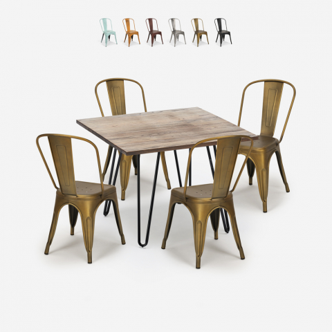 Conjunto de 4 Cadeiras e Mesa Vintage p/Cozinha 80x80cm Hedges Promoção