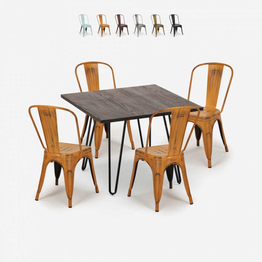 Conjunto de Mesa Quadrada c/4Cadeiras 80x80cm Madeira Metal Hedges Dark Venda Conjunto de Mesa Quadrada c/4Cadeiras 80x80cm Madeira Metal Hedges Dark Venda