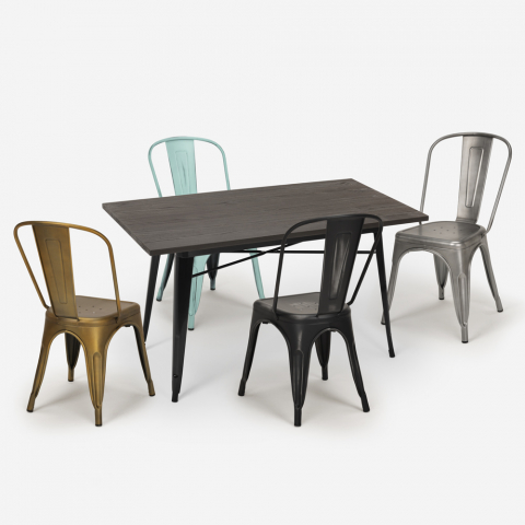 Mesa de jantar industrial definida 120x60cm 4 cadeiras tolix vintage Lloyd