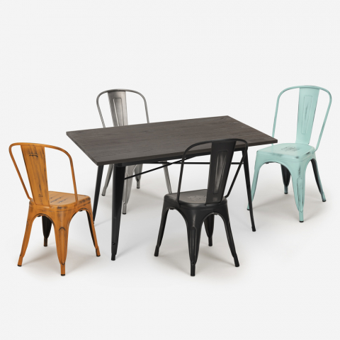 Conjunto de Mesa e 4 Cadeiras p/Cozinha Café Bar 120x60cm Harvey Promoção