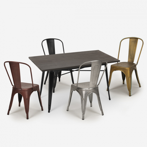 Conjunto de 4 cadeiras vintage tolix mesa de jantar industrial 120x60cm Hamilton