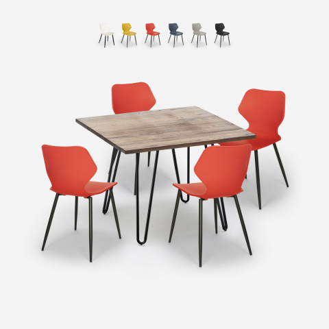 Conjunto mesa quadrada 80x80cm desenho industrial 4 cadeiras polipropileno Sartis