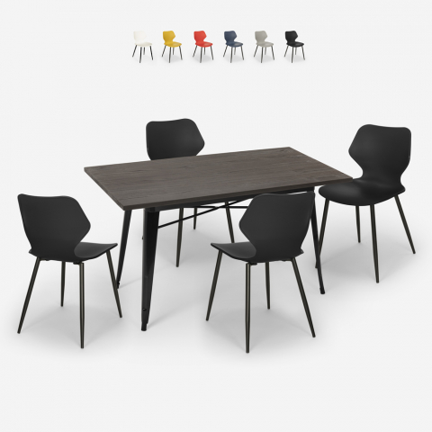 Conjunto 4 cadeiras mesa retangular 120x60cm Tolix desenho industrial Bantum