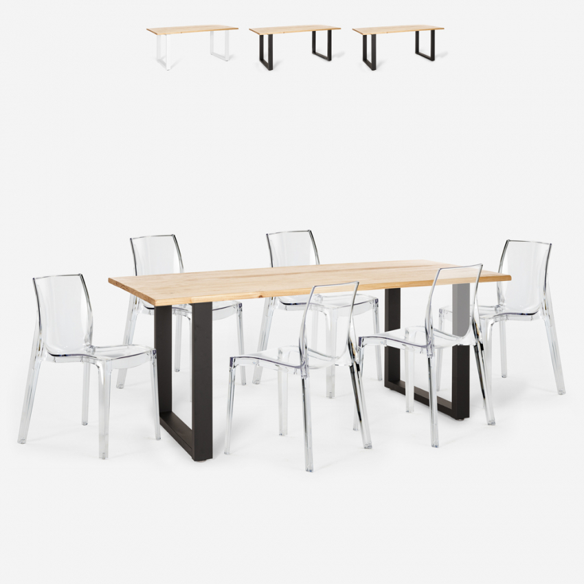 Conjunto 6 cadeiras c/Mesa de jantar Transparente Moderno 180x80cm Vice Promoção