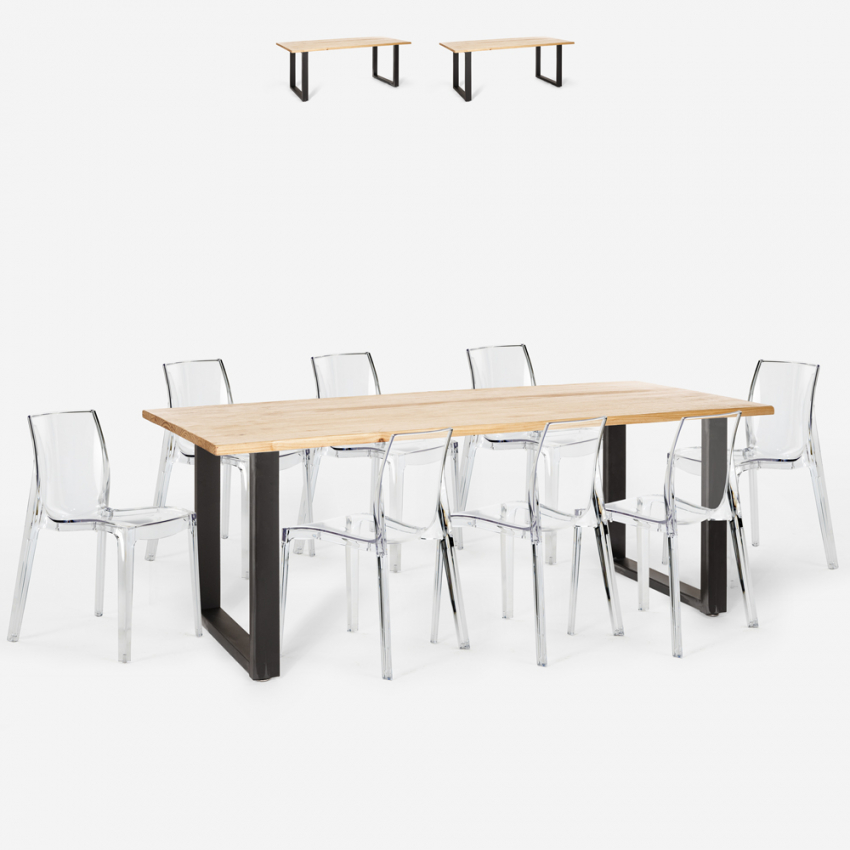Conjunto 8 cadeiras c/Mesa de jantar Transparente Moderno 220x80cm Virgil Estoque