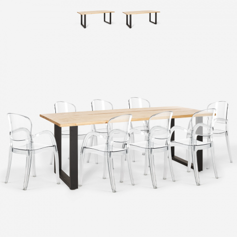Conjunto 8 cadeiras transparentes design mesa de jantar 220x80cm Jaipur XXL
