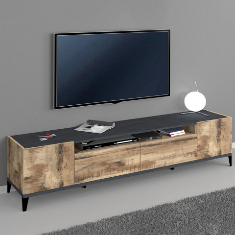 Suporte de TV 200x40 cm 2 compartimentos 2 gavetas Ardósia em madeira Relatório Young Promoção