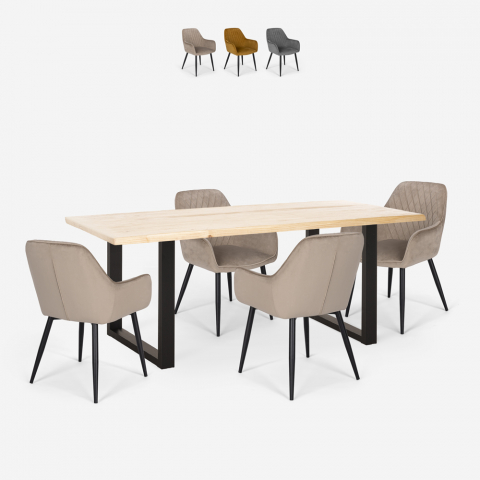 Conjunto 4 cadeiras veludo design mesa 160x80cm estilo industrial Samsara M1