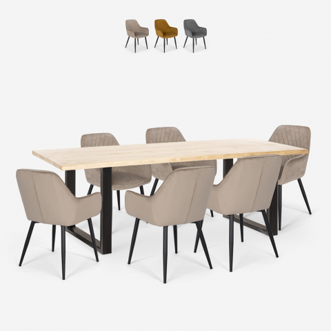 Conjunto 6 Cadeiras e Mesa, Veludo, 200x80cm, Samsara XL2 Promoção