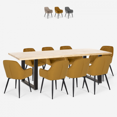 Conjunto 8 poltronas veludo design mesa de jantar 220x80cm Samsara XXL2