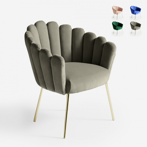 Cadeira Poltrona Moderna em Veludo c/Pernas Douradas Concha, Calicis Promoção