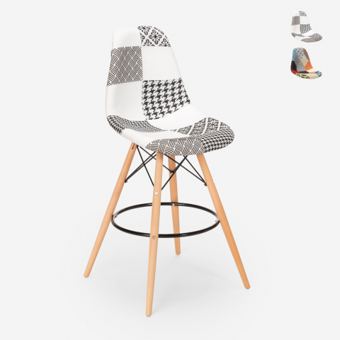 Banco alto de cozinha design nórdico apoio para os pés tecido patchwork Laine