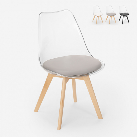 Cadeira transparente cozinha com almofada design escandinavo Tulip Caurs