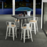 Conjunto de Mesa c/4 Bancos / Cadeiras p/Cozinha Café ou Esplanada 60x60cm Bucket Steel Descontos