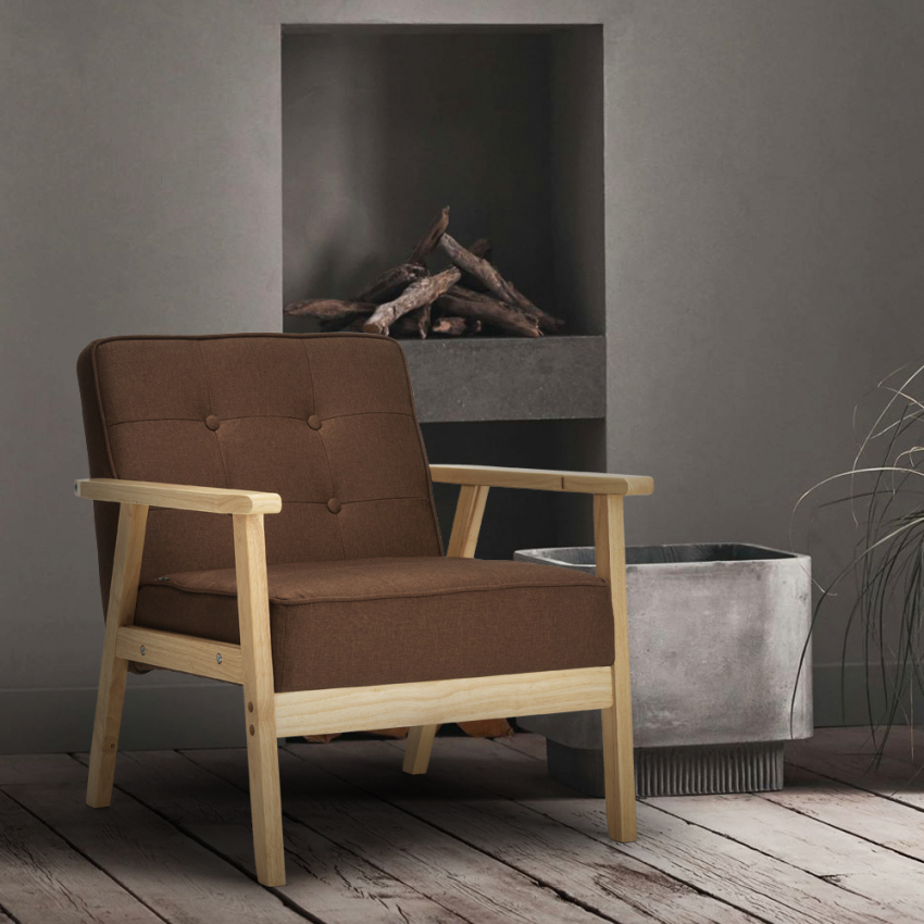 Poltrona sedia in legno design vintage retro scandinavo con braccioli Hage Offerta