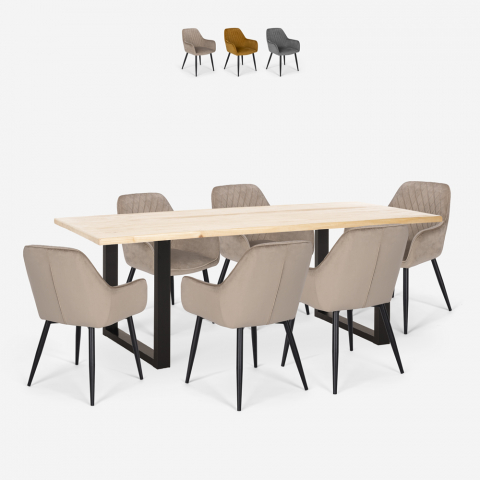 Conjunto mesa de jantar 180x80cm 6 cadeiras veludo design moderno Samsara L1