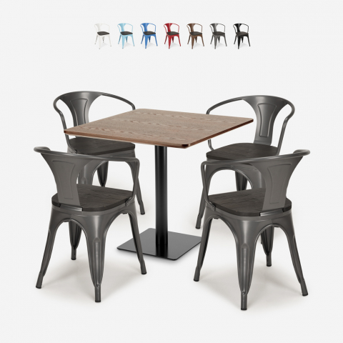 Conjunto de mesa bar restaurante Horeca 90x90cm 4 cadeiras Tolix Burke