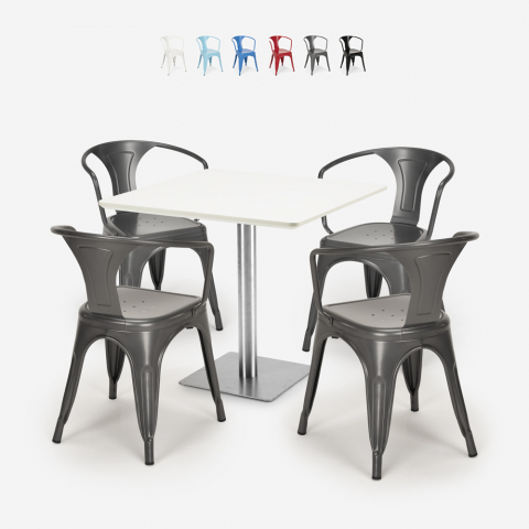 Conjunto de Mesa e 4 Cadeiras p/Café Bar ou Restaurante 90x90cm Heavy White Promoção