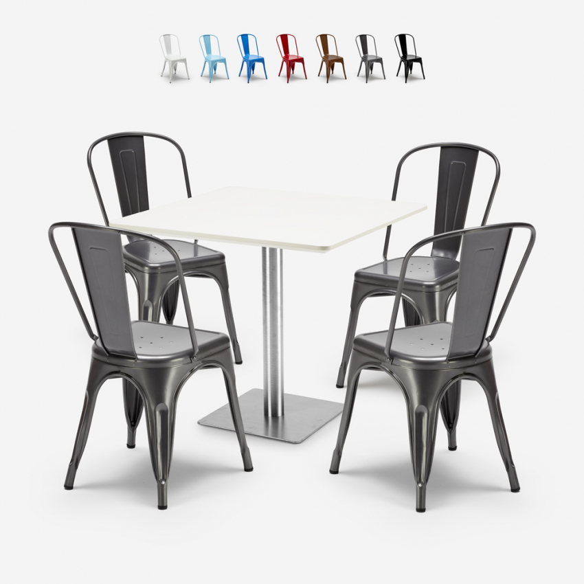 Conjunto de 4 Cadeiras e Mesa p/Bar Restaurante Café 90x90cm Branca Just White Descontos Conjunto de 4 Cadeiras e Mesa p/Bar Restaurante Café 90x90cm Branca Just White Descontos
