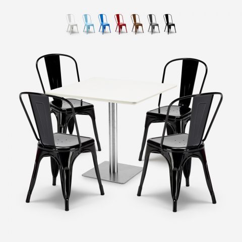 Conjunto de 4 cadeiras Tolix bar restaurante mesa Horeca 90x90cm branca Just White