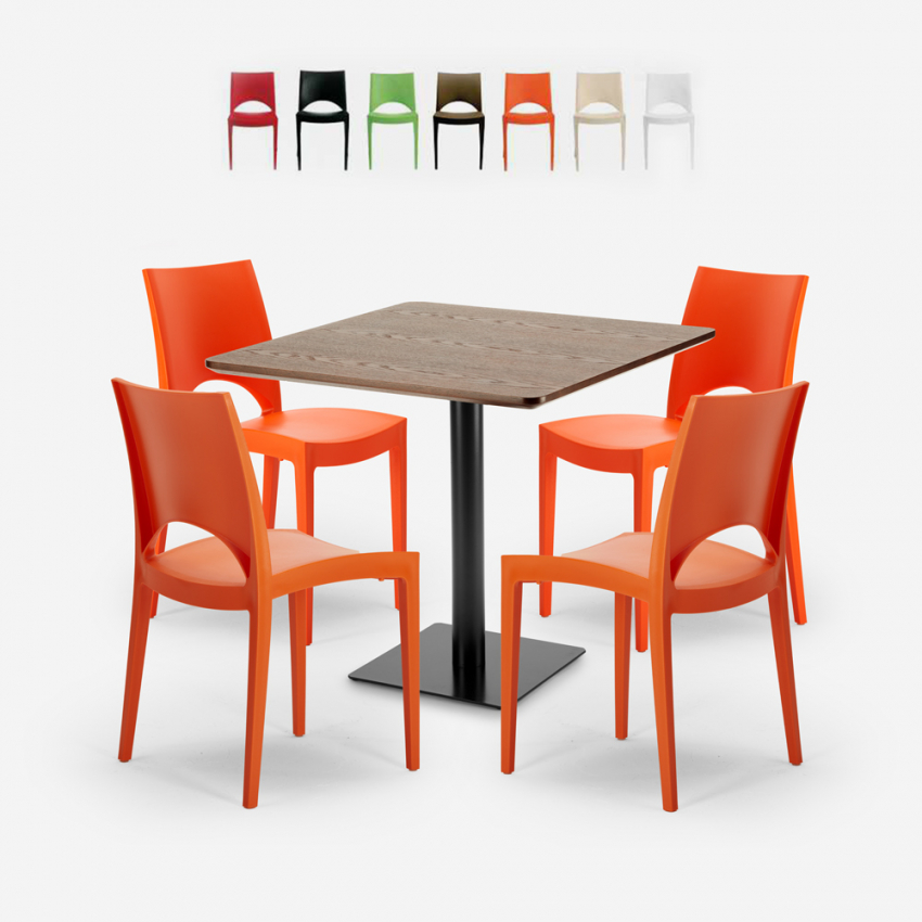 Conjunto de mesa e 4 cadeiras empilháveis p​/Bar Restaurante 90x90 Prince Promoção