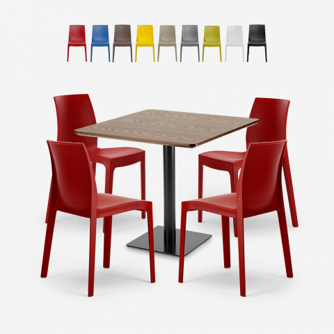 Conjunto de mesa e 4 cadeiras, Empilháveis, p/Restaurante, Bar, Cozinha, Jasper Promoção