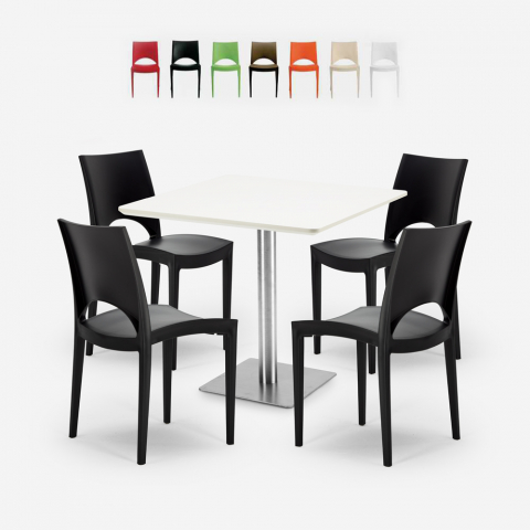 Conjunto de 4 cadeiras empilháveis ​​mesa branca 90x90cm Horeca bar Prince White
