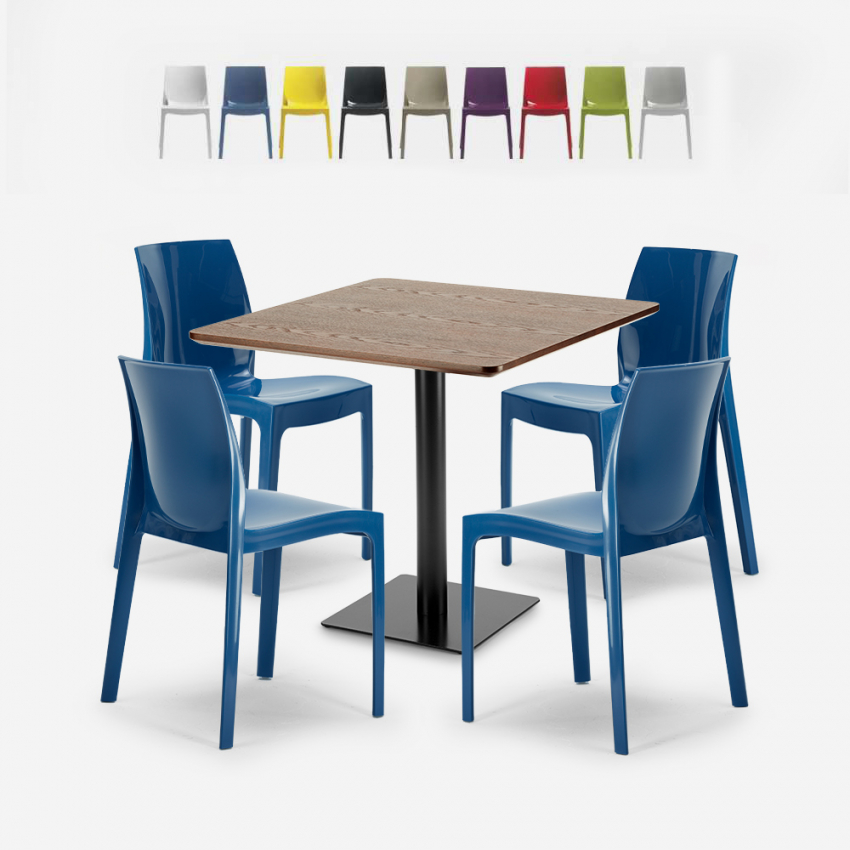 Conjunto de mesa e 4 cadeiras madeira Moderna Clássica Elegante 90x90 Yanez Promoção