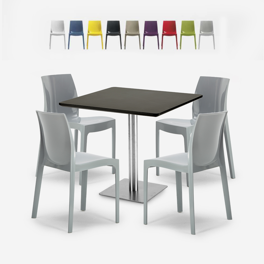 Conjunto de mesa e 4 cadeiras empilháveis Preta 90x90 Yanez Black