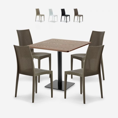 Conjunto mesa e 4 cadeiras de Madeira, Empilháveis, 90x90cm, Barrett Promoção