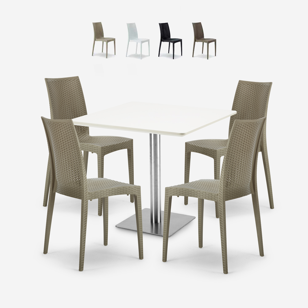 Conjunto mesa e 4 cadeiras Branca Empilháveis Resistentes Barrett White