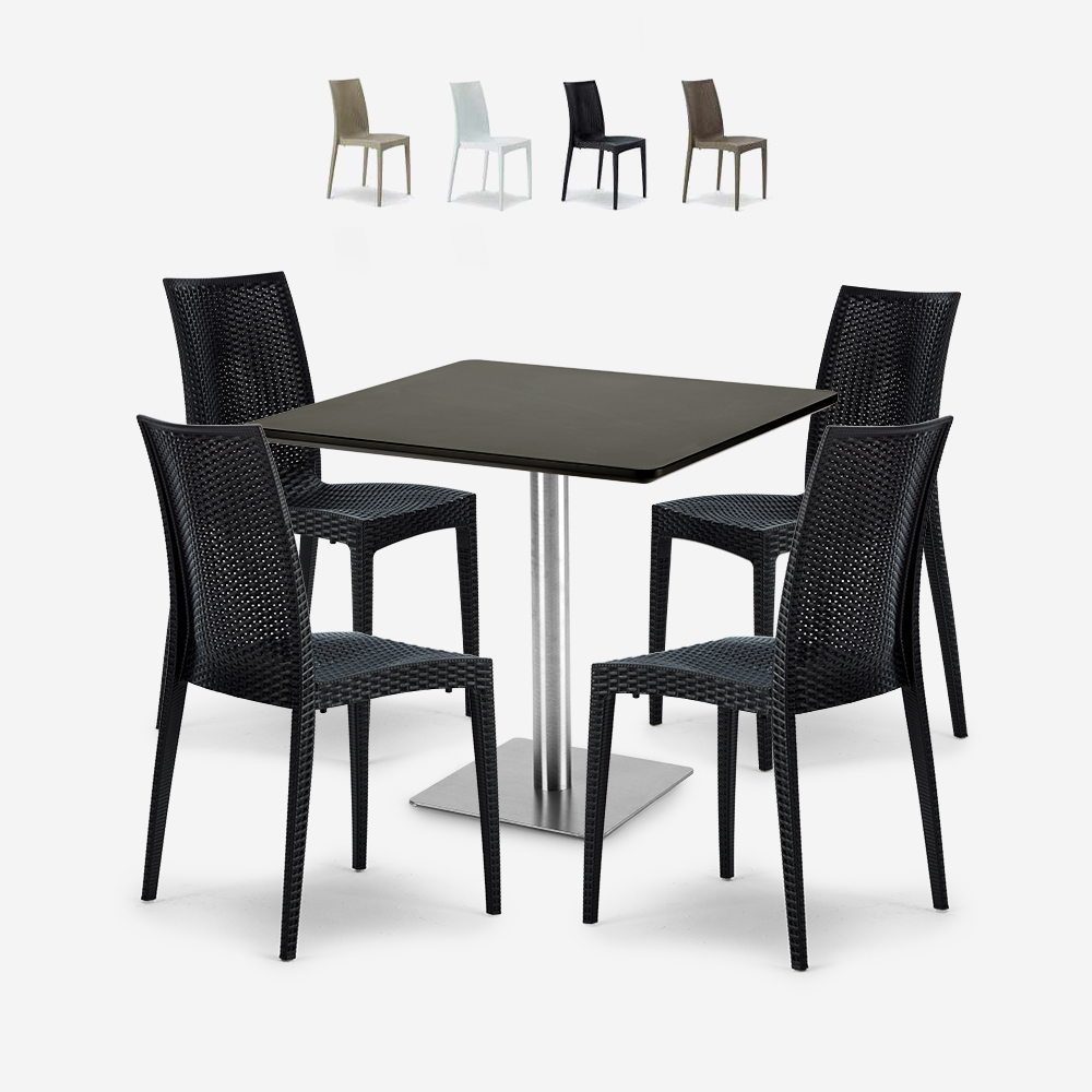 Conjunto 4 cadeiras e mesa p/Bar Restaurante preta 90x90cm Barrett Black