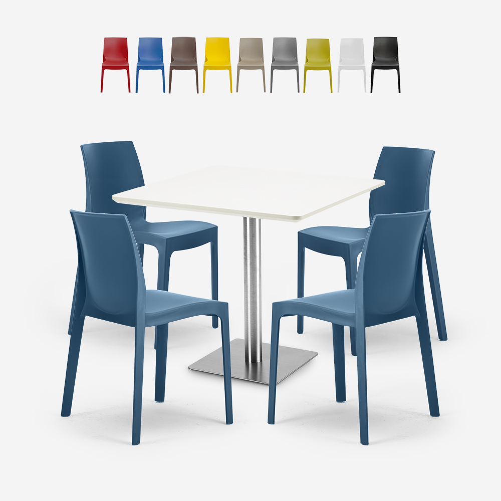 Conjunto 4 cadeiras polipropileno bar restaurante mesa branca Horeca 90x90cm Jasper White