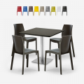Conjunto 4 cadeiras e mesa empilháveis p/Bar Cozinha Preta 90x90cm Jasper Black Promoção
